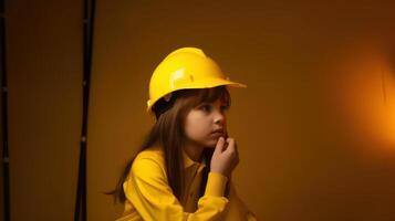 Cute engineer architect kid. Future career concept. . photo