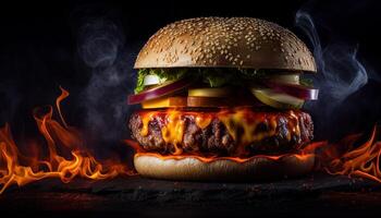 Hot and Fresh tasty delicious grilled hamburger. . photo