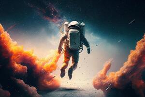 Space suits isolated on space background. . photo