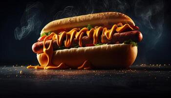 caliente y Fresco sabroso delicioso Hot dog. ai generado. foto