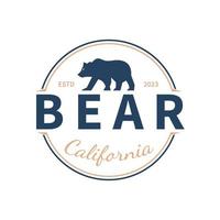 Emblem logo with bear silhouette. Wild west vintage california badge. Vector illustration.