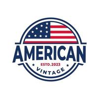 Made in america vintage circle badge or logo with American flag. Vector illustration. Label