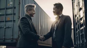 dos empresarios sacudida manos después un exitoso reunión. ai generado. foto