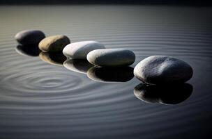 Zen stones with lines on natural background, spa calmness and purity peaceful concept, generative ai photo