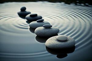 Zen stones with lines on natural background, spa calmness and purity peaceful concept, photo