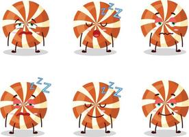 Cartoon character of spiral candy with sleepy expression vector