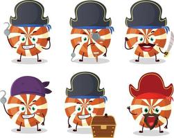 dibujos animados personaje de espiral caramelo con varios piratas emoticones vector