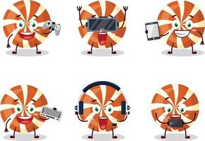 Spiral candy cartoon character are playing games with various cute emoticons vector