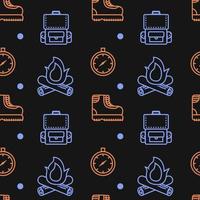 Camping Doodle Element Monoline Seamless Pattern vector
