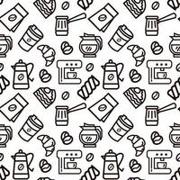 Coffee Monoline Doodle Seamless Pattern vector