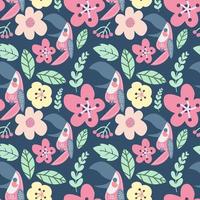 Colorful floral with toucan seamless pattern vector