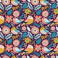 Seamless pattern colorful bright flower and bird vector