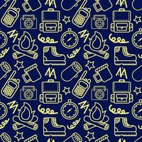 Camping Doodle Element Monoline Seamless Pattern vector