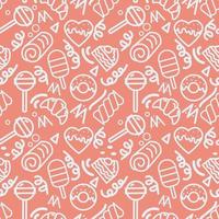 Sweets and Bakery Monoline Doodle Seamless Pattern vector