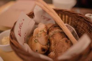 close-up breadsticks inside basket food photo