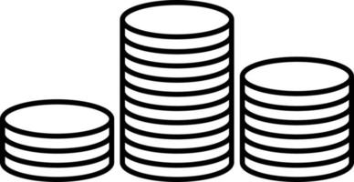 Three coin piles thin line icon. Coin stacks flat vector dedsign.