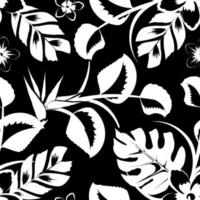 Clásico tropical plantas ilustración sin costura modelo en oscuro antecedentes. sencillo naturaleza ilustración. modelo diseño para textiles, interior, ropa, fondo de pantalla. botánico Arte. naturaleza fondo de pantalla vector