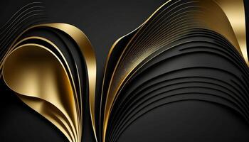 Elegant modern Black and golden abstract waves and curves on black background. photo