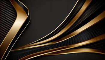 Elegant modern Black and golden abstract waves and curves on black background. photo