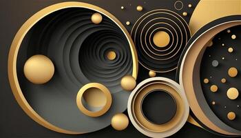 Elegant and modern black abstract background with black and golden circles. photo