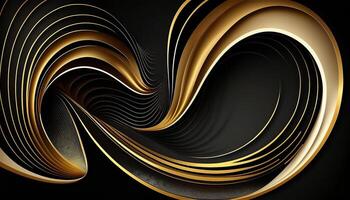 Elegant modern Black and golden abstract waves and curves on black background. photo