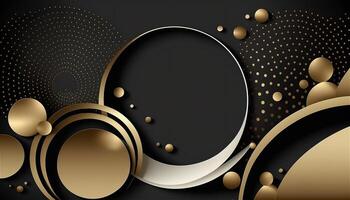 Elegant and modern black abstract background with black and golden circles. photo