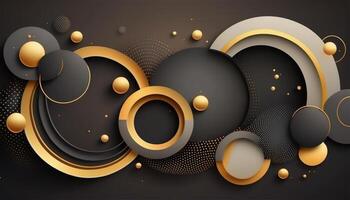 Elegant and modern black abstract background with black and golden circles. photo