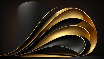 Elegant modern Black and golden abstract waves and curves on black background. photo