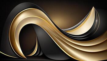 Elegant modern Black and golden abstract waves and curves on black background. photo