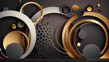 Elegant and modern black abstract background with black and golden circles. photo