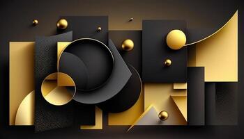Elegant and modern black abstract background with black and golden circles. photo