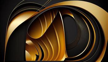 Elegant modern Black and golden abstract waves and curves on black background. photo