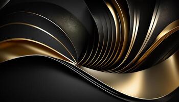 Elegant modern Black and golden abstract waves and curves on black background. photo