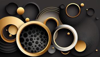 Elegant and modern black abstract background with black and golden circles. photo