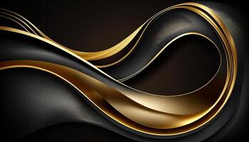 Elegant modern Black and golden abstract waves and curves on black background. photo