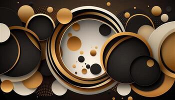 Elegant and modern black abstract background with black and golden circles. photo