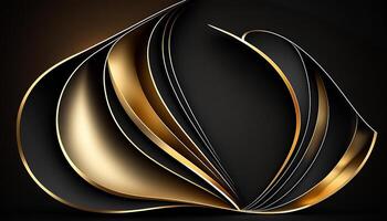 Elegant modern Black and golden abstract waves and curves on black background. photo