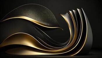 Elegant modern Black and golden abstract waves and curves on black background. photo