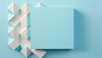 Pastel blue empty paper texture background template, banner for advertising. Rectangular geometric shapes. Copy space. space for text. . photo