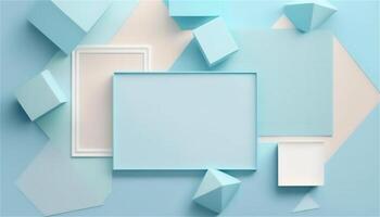 Pastel blue empty paper texture background template, banner for advertising. Rectangular geometric shapes. Copy space. space for text. . photo