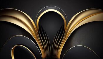 Elegant modern Black and golden abstract waves and curves on black background. photo