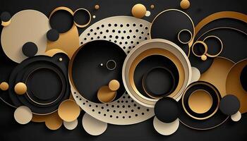 Elegant and modern black abstract background with black and golden circles. photo