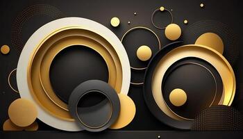 Elegant and modern black abstract background with black and golden circles. photo