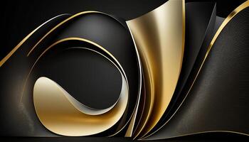 Elegant modern Black and golden abstract waves and curves on black background. photo