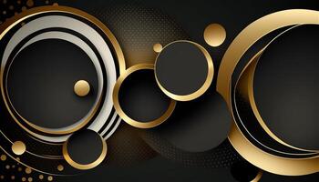 Elegant and modern black abstract background with black and golden circles. photo