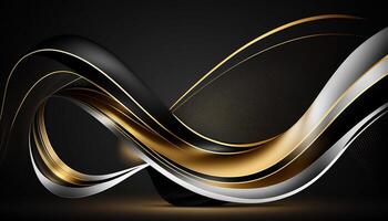 Elegant modern Black and golden abstract waves and curves on black background. photo