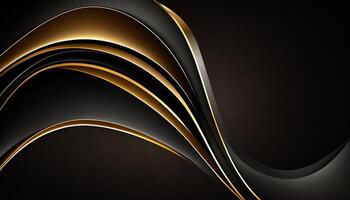 Elegant modern Black and golden abstract waves and curves on black background. photo