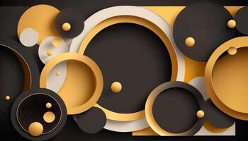 Elegant and modern black abstract background with black and golden circles. photo