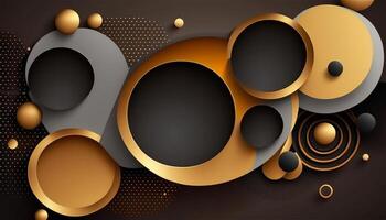 Elegant and modern black abstract background with black and golden circles. photo