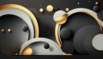 Elegant and modern black abstract background with black and golden circles. photo